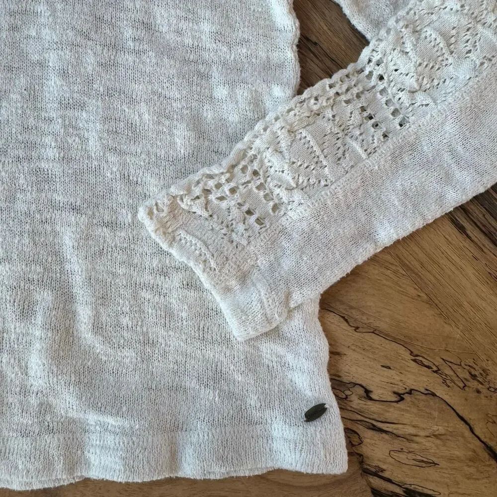 O'Neill Girls Cream Crochet Lace Sleeve Knit Hoodie Beach Coverup Sweater Large